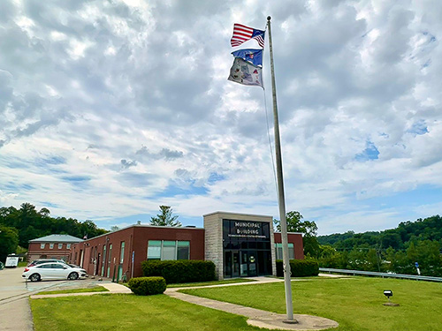 flag over building