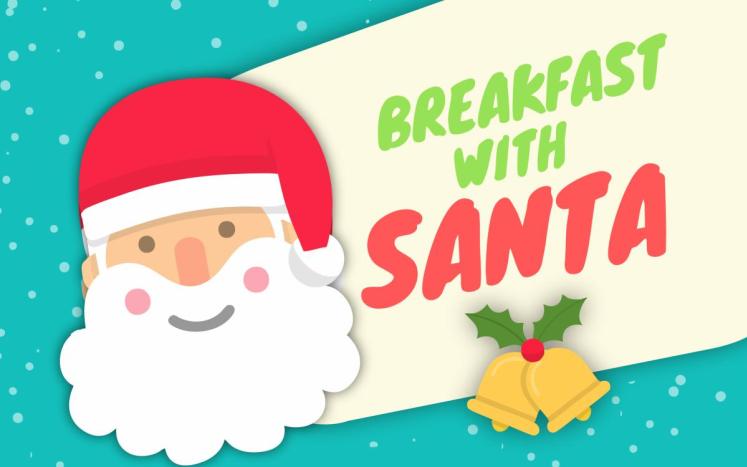 Blue background with Santa's face and the words Breakfast with Santa