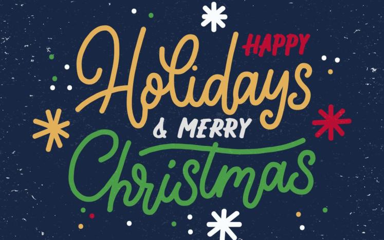 Happy Holidays and Merry Christmas on blue background