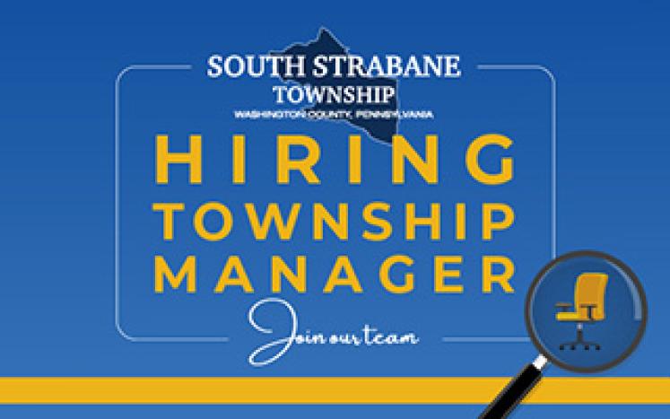 Hiring Township Manager yellow letters on blue background