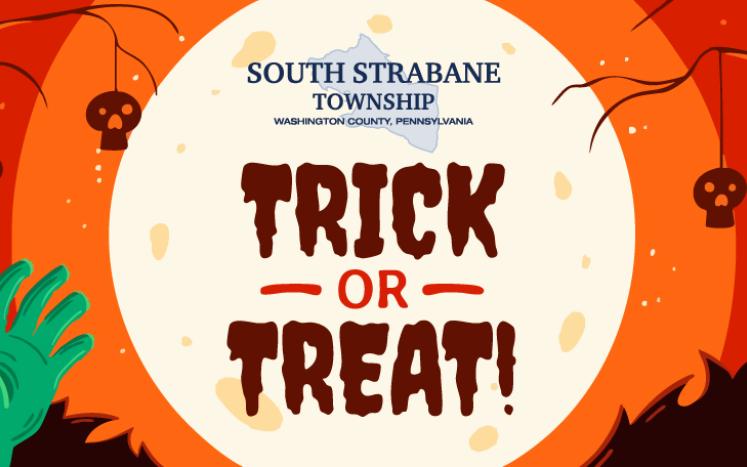 Orange background with Trick or Treat over white moon
